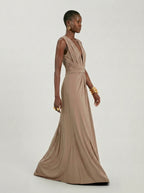 Long jersey dress with halter neckline
