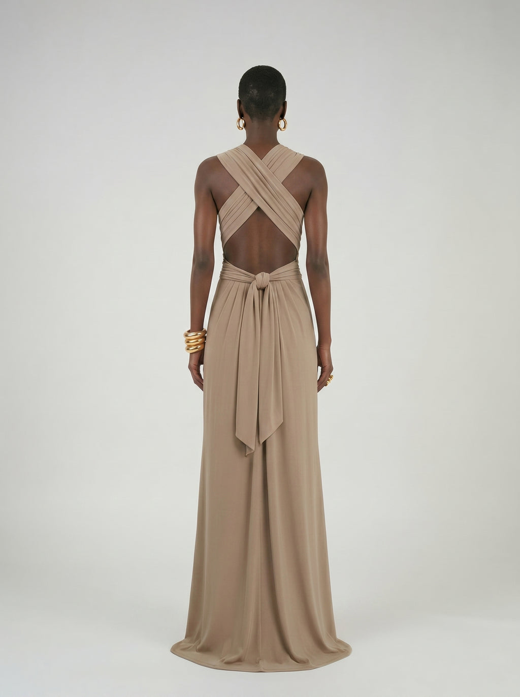 Long jersey dress with halter neckline