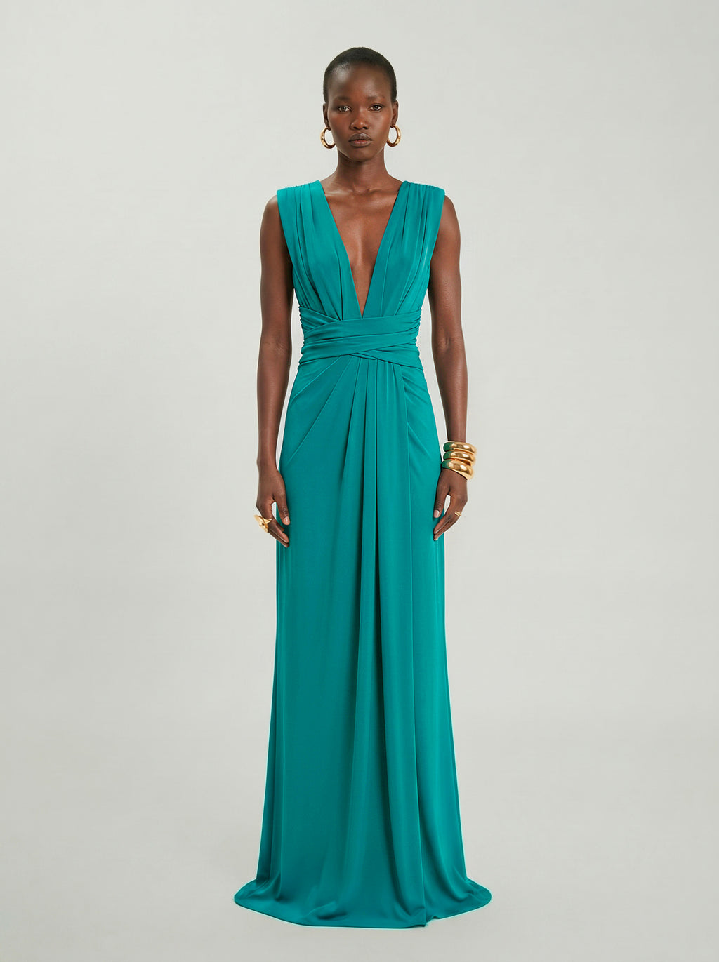 Long jersey dress with halter neckline