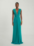 Long jersey dress with halter neckline