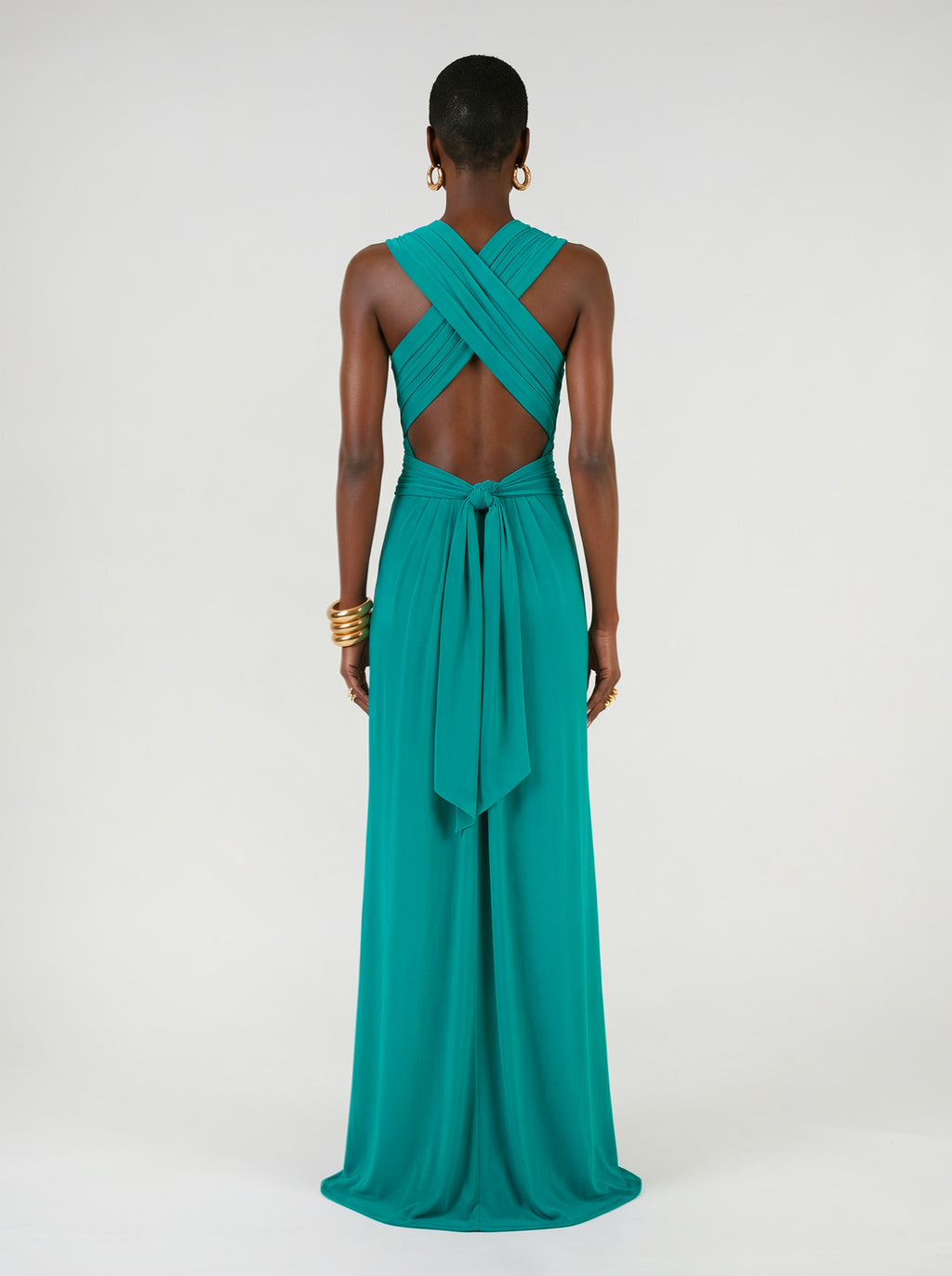 Long jersey dress with halter neckline