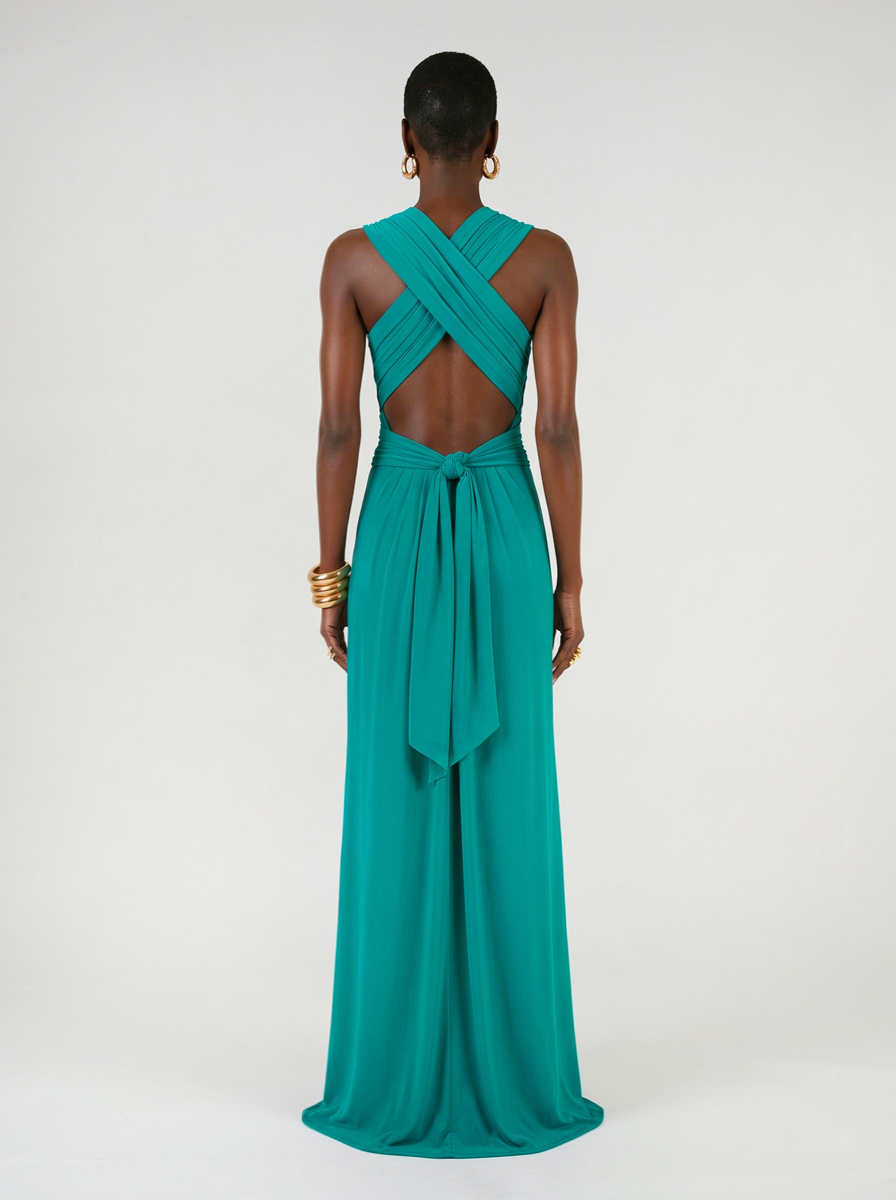 Long jersey dress with halter neckline