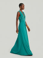 Long jersey dress with halter neckline