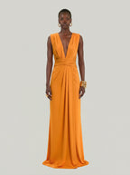 Long jersey dress with halter neckline