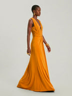 Long jersey dress with halter neckline