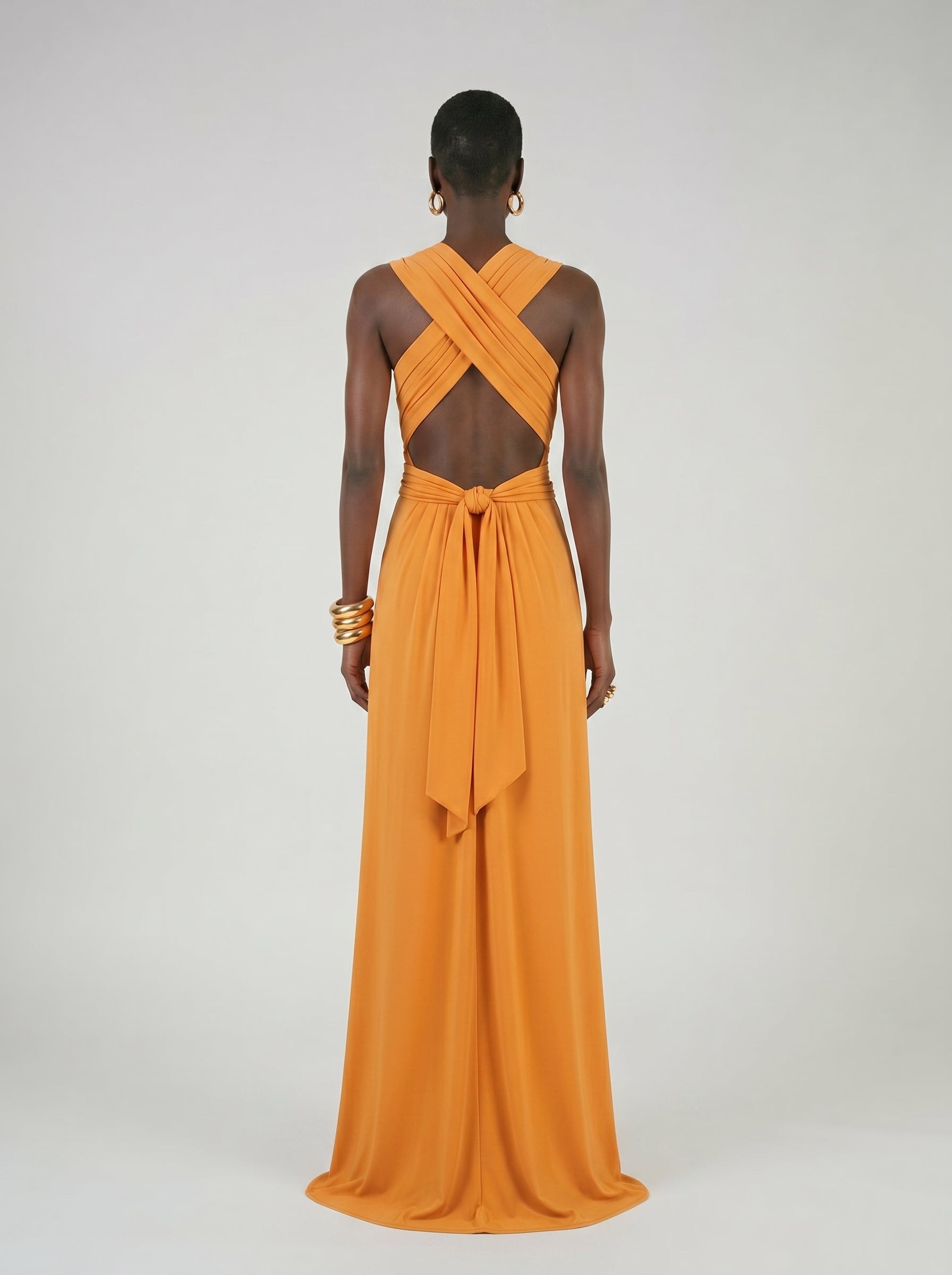 Long jersey dress with halter neckline