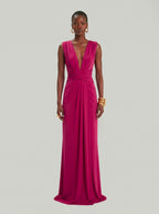 Long jersey dress with halter neckline