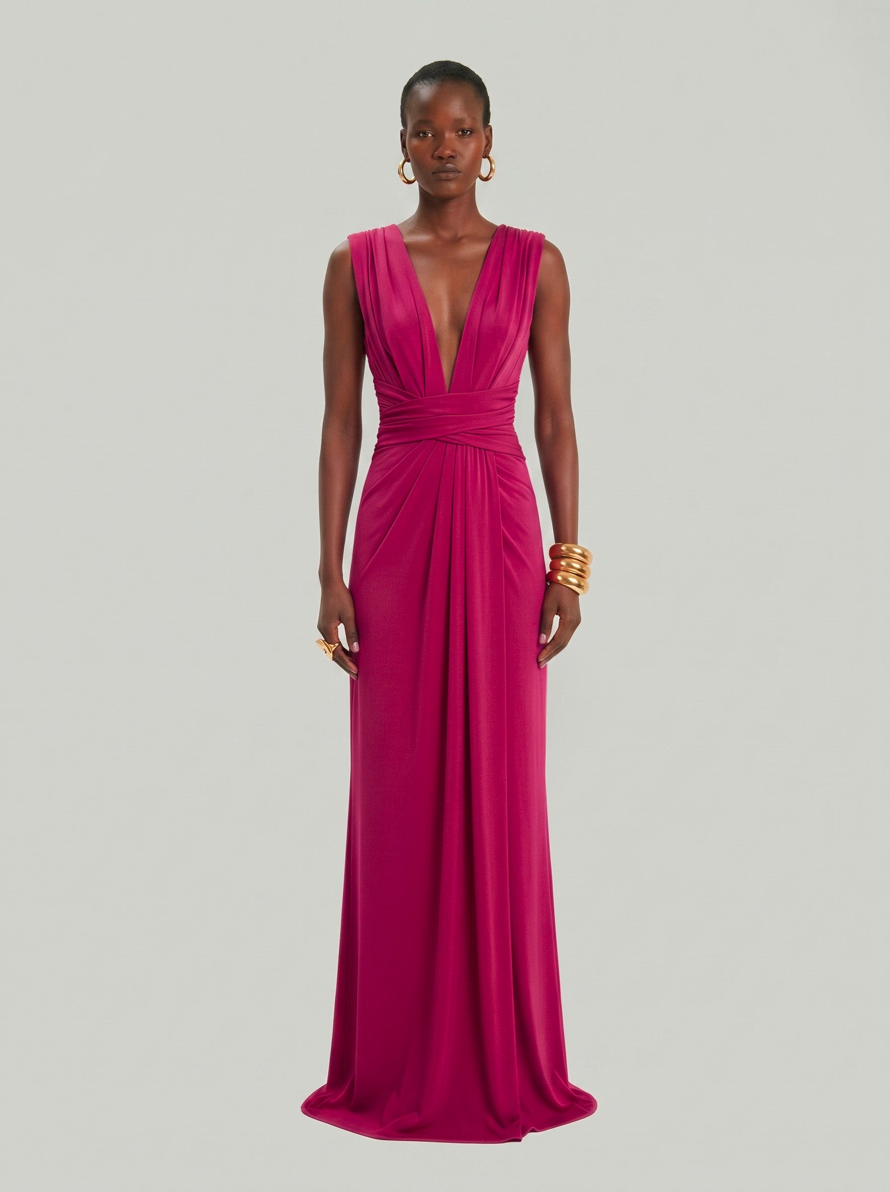 Long jersey dress with halter neckline