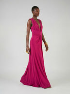 Long jersey dress with halter neckline