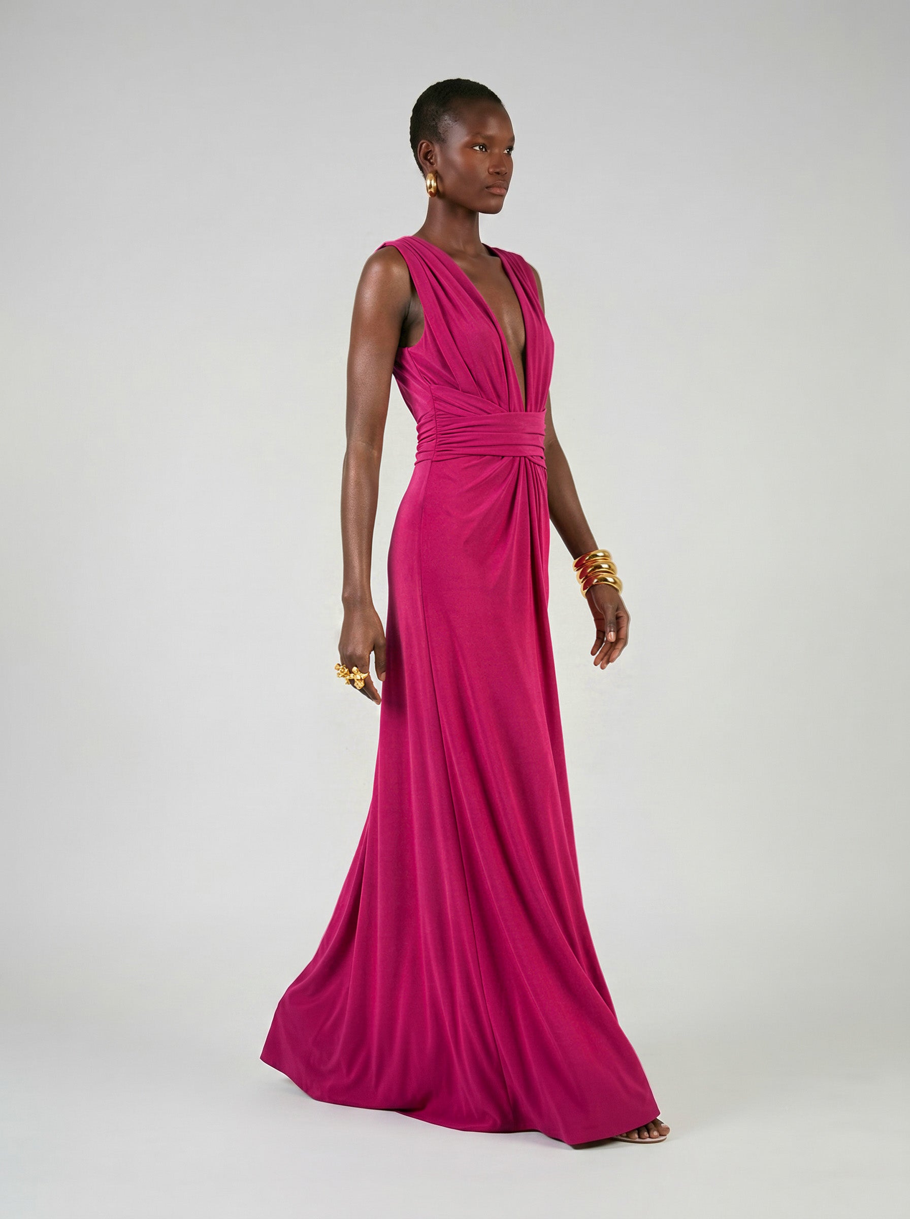 Long jersey dress with halter neckline
