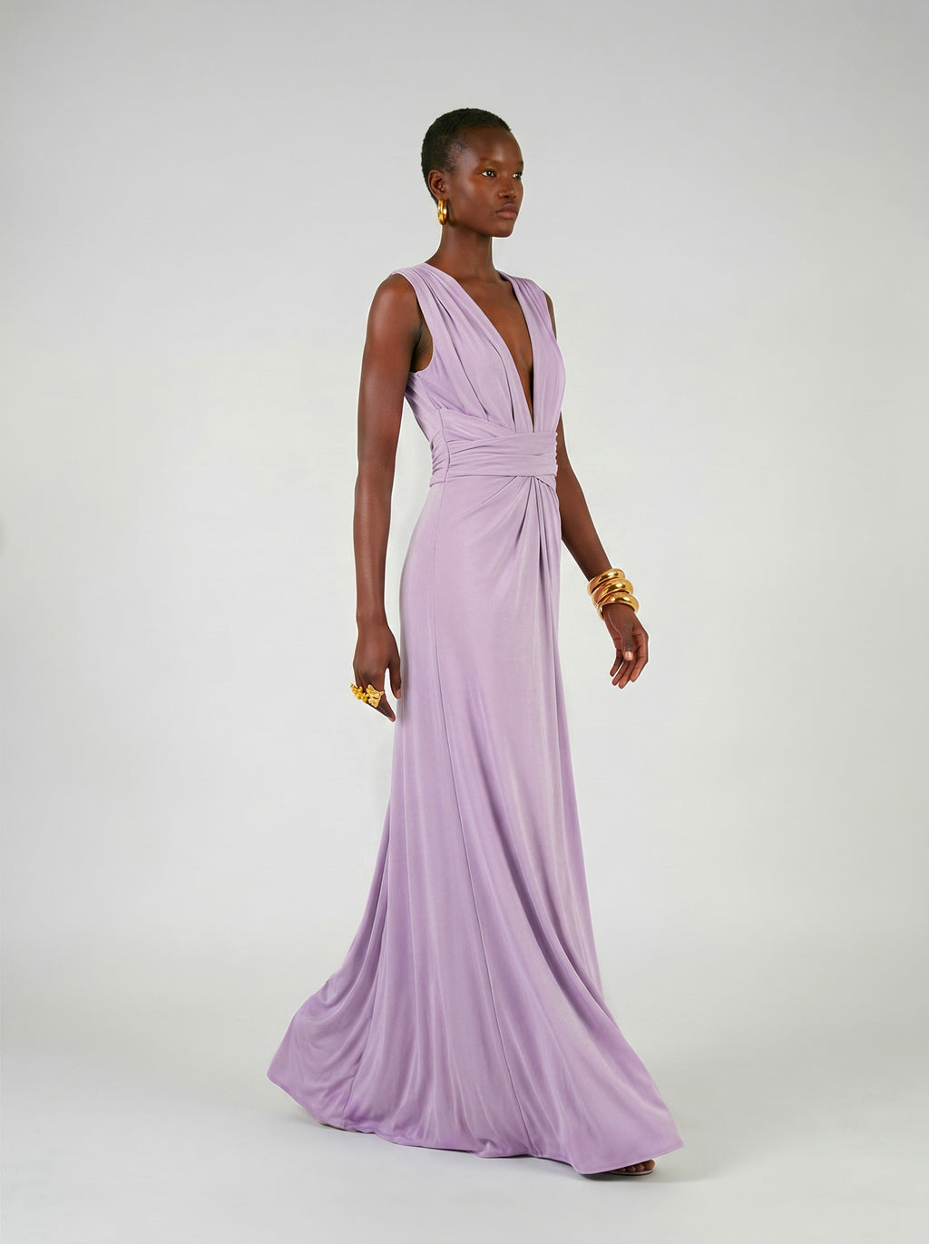 Long jersey dress with halter neckline