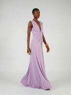 Long jersey dress with halter neckline