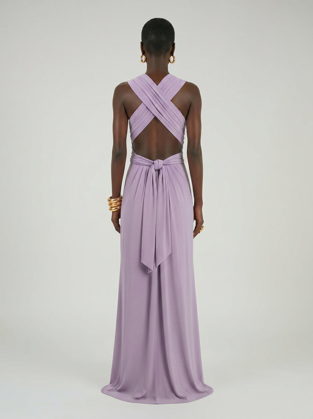 Long jersey dress with halter neckline