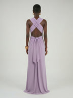 Long jersey dress with halter neckline