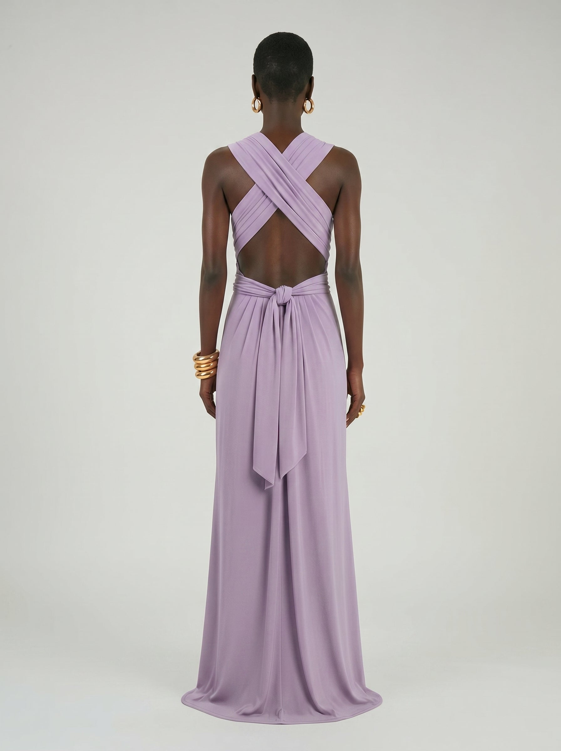 Long jersey dress with halter neckline
