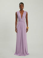 Long jersey dress with halter neckline