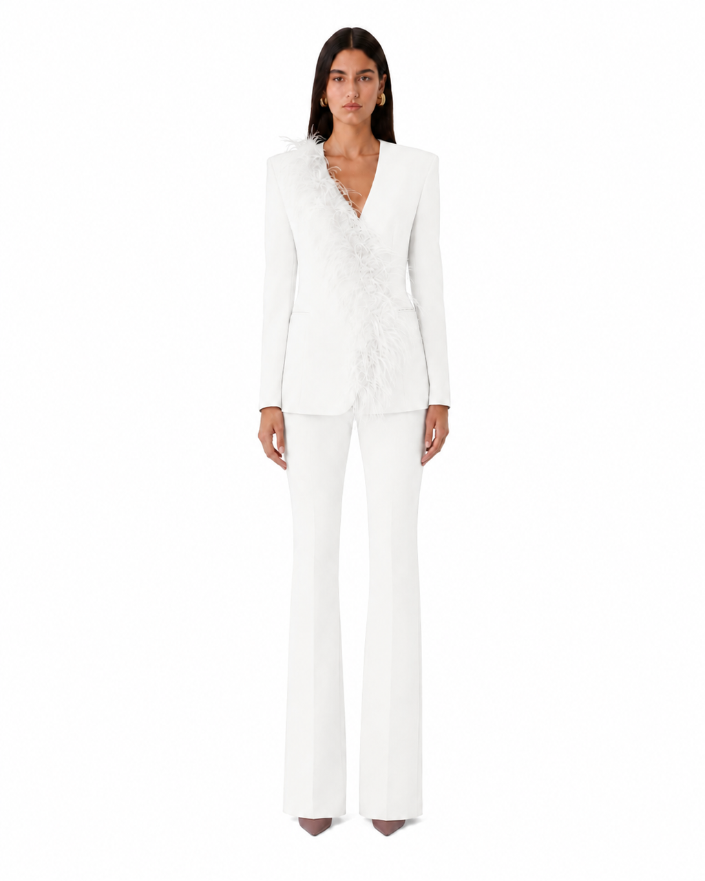 Tailleur con dettaglio in piume