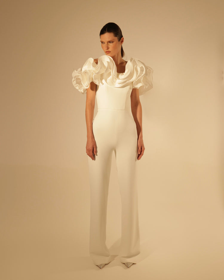 Tuta con coprispalle removibile in taffetà