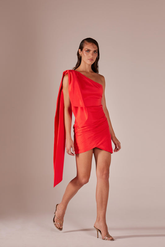 Mini dress in taffeta with removable sash