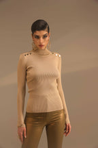 High neck sweater with metal buttons
