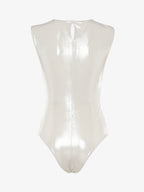 Body in jersey metallizzato con cut out e decorazioni metalliche