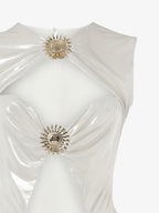 Body in jersey metallizzato con cut out e decorazioni metalliche