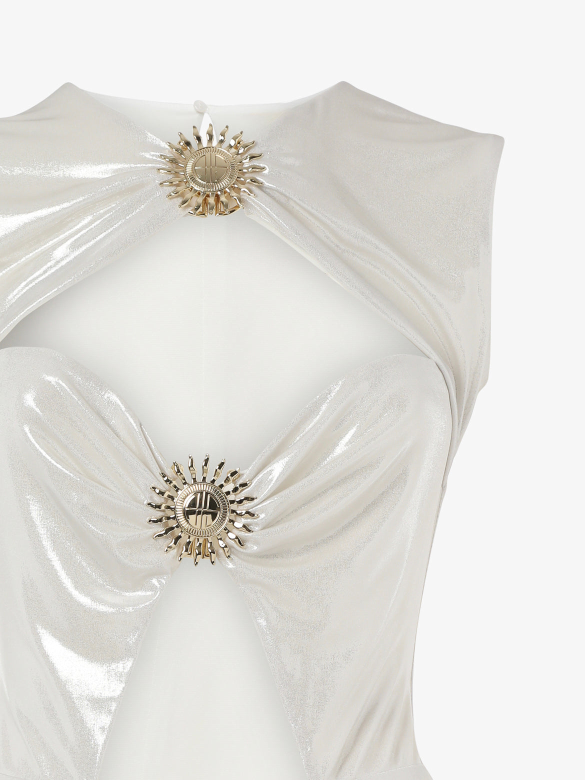 Bodysuit in metallic jersey with cut out and metallic decorations
