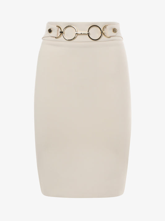 Gonna mini in tessuto tecnico con decorazione metallica in vita