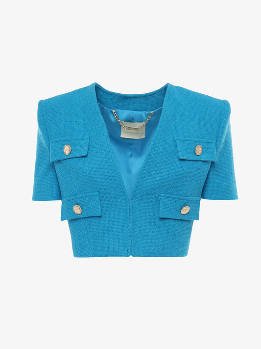 Giacca corta in twill mezza manica con bottoni metallici