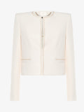 Short jacket in technical edge fabric with jewel applications