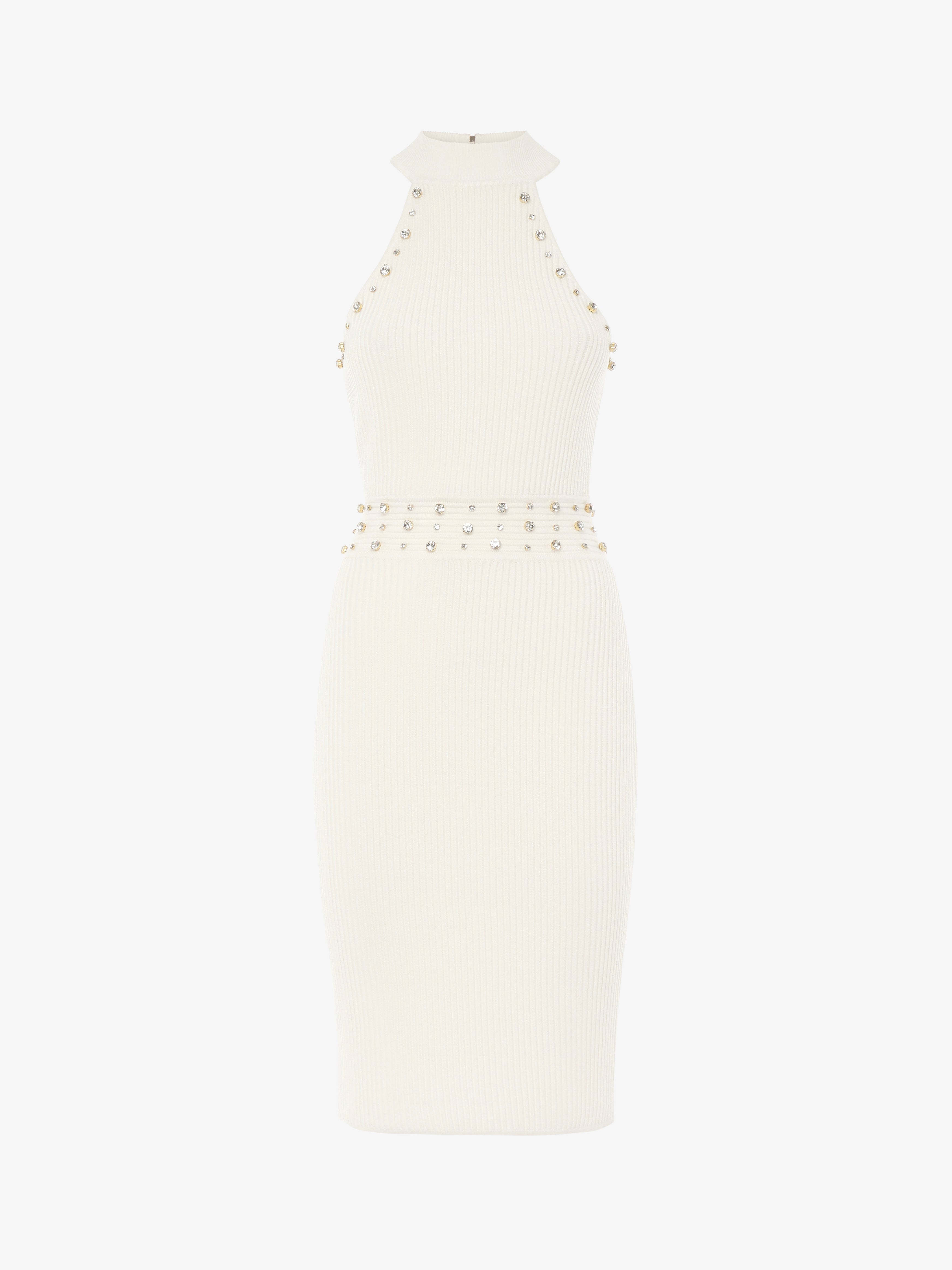 Mini abito in maglia scollo americano con pietre