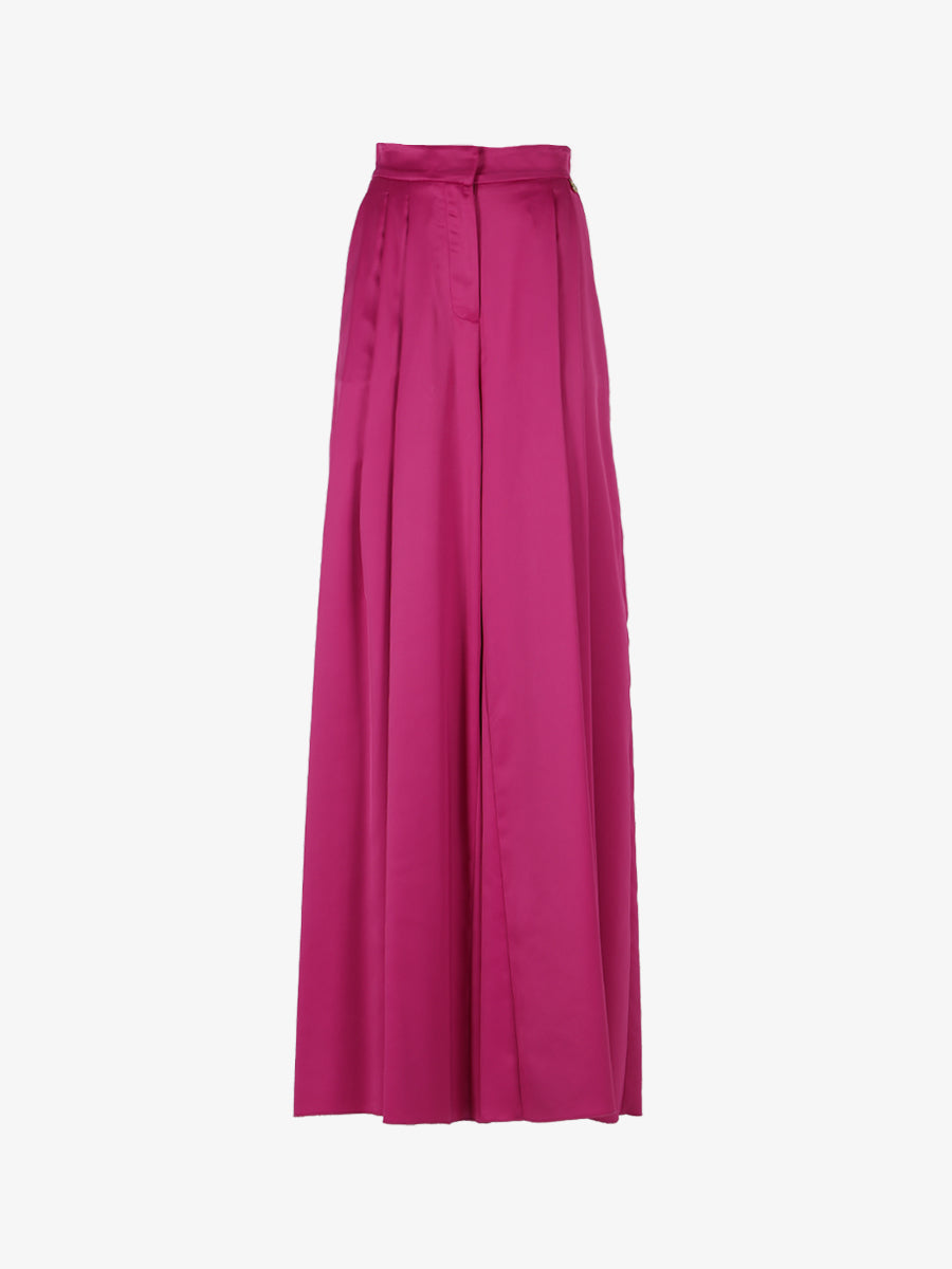 Pantaloni ampi con pinces in raso