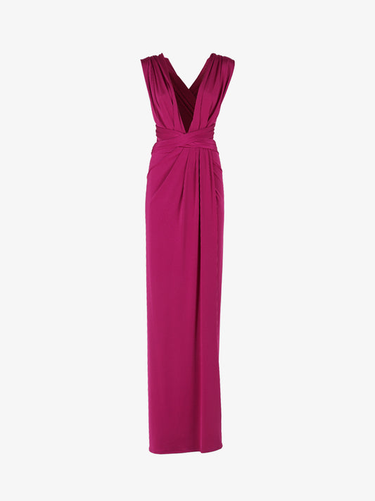 Long jersey dress with halter neckline