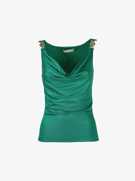 Jersey top with soft neckline and metallic decorations