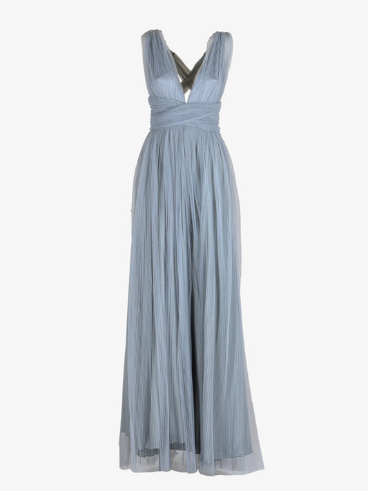 Abito lungo in tulle plissettato con scollo infinity