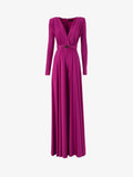Elegant loose jersey jumpsuit with metallic accessory at the waist