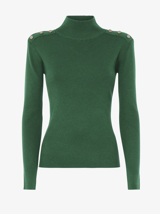 High neck sweater with metal buttons