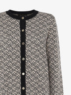 Cardigan girocollo jaquard fantasia con bottoni metallici