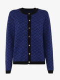 Cardigan girocollo jaquard fantasia con bottoni metallici