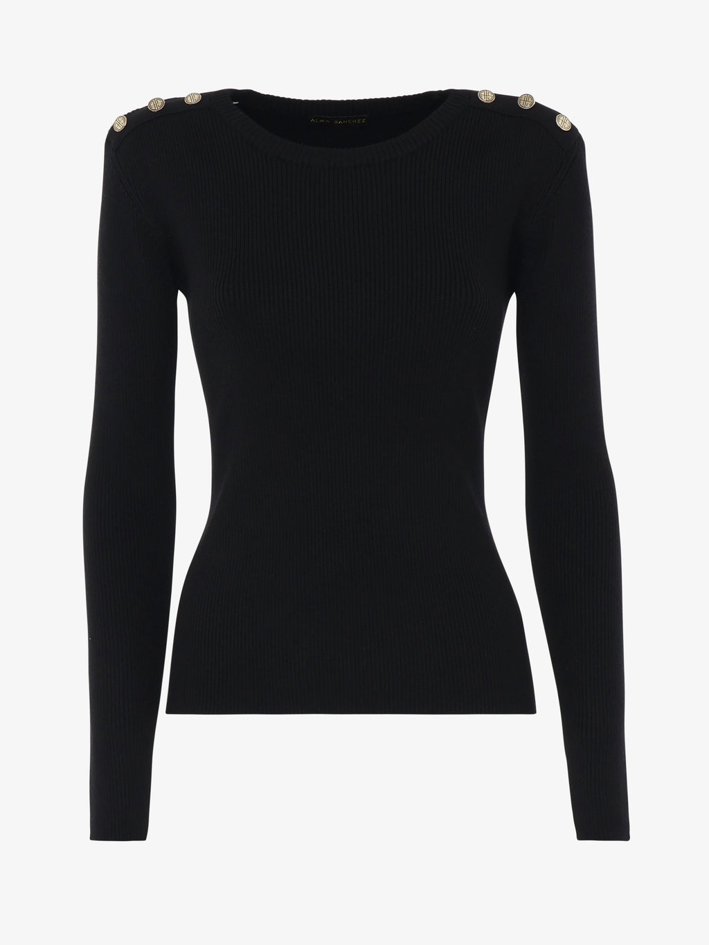 Crewneck sweater with metal buttons