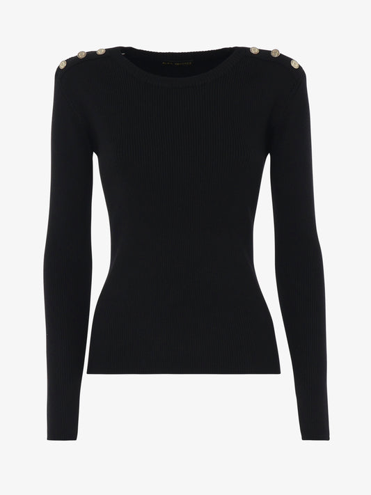 Crewneck sweater with metal buttons