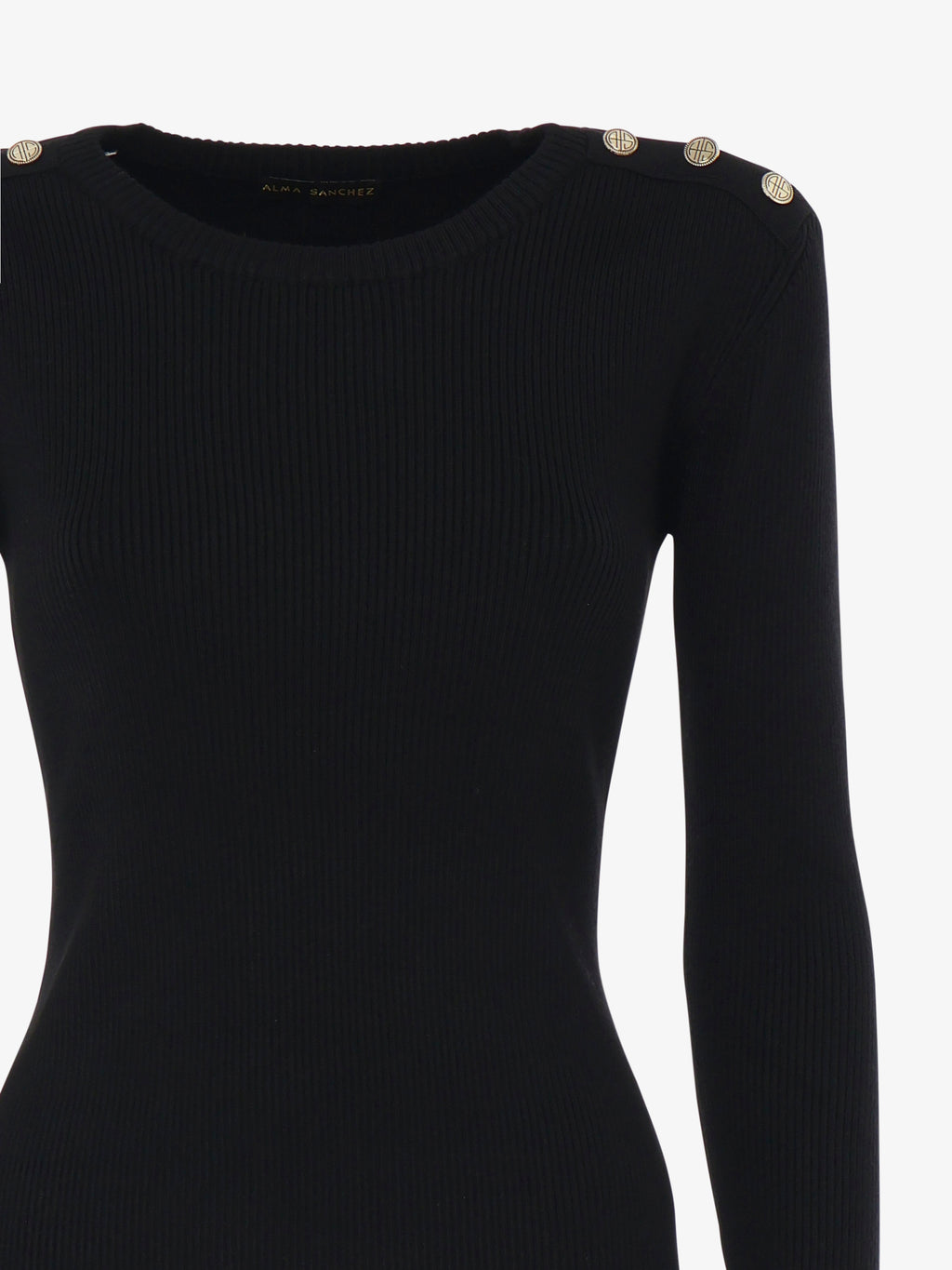 Crewneck sweater with metal buttons
