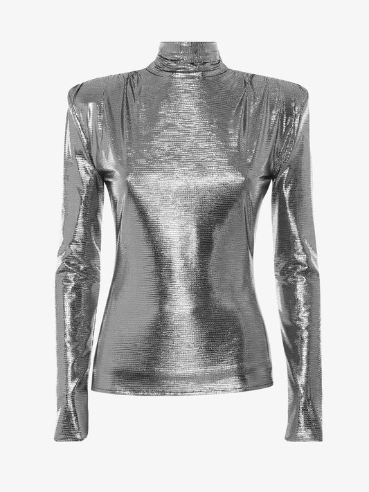 Top in jersey con cut out e decorazioni metalliche