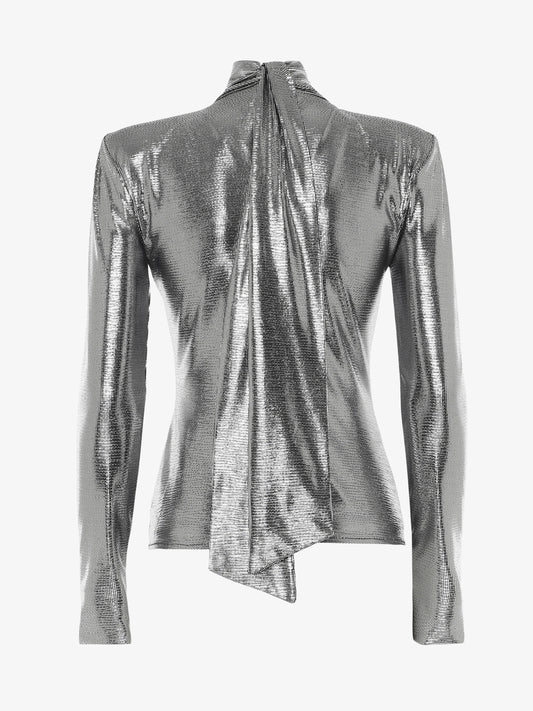 Top in jersey con cut out e decorazioni metalliche