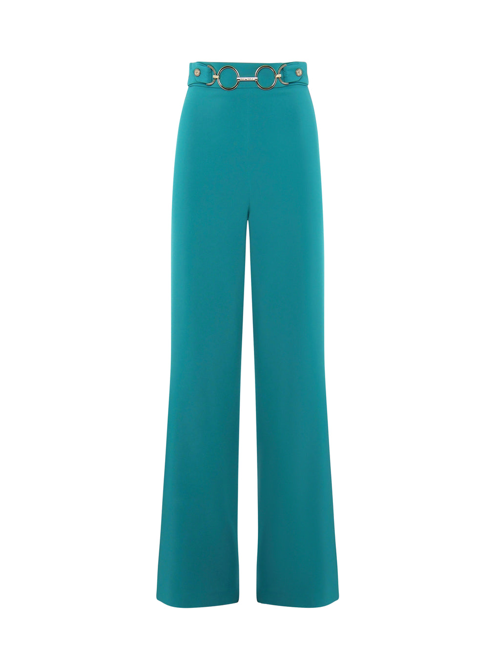 Pantalone gamba dritta in tessuto tecnico accessorio metallico in vita