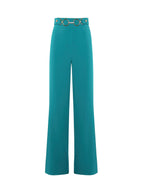 Pantalone gamba dritta in tessuto tecnico accessorio metallico in vita