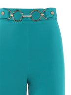 Pantalone gamba dritta in tessuto tecnico accessorio metallico in vita