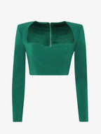 Long-sleeved crop top in technical fabric and flower choker