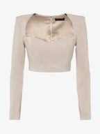 Long-sleeved crop top in technical fabric and flower choker