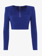 Long-sleeved crop top in technical fabric and flower choker